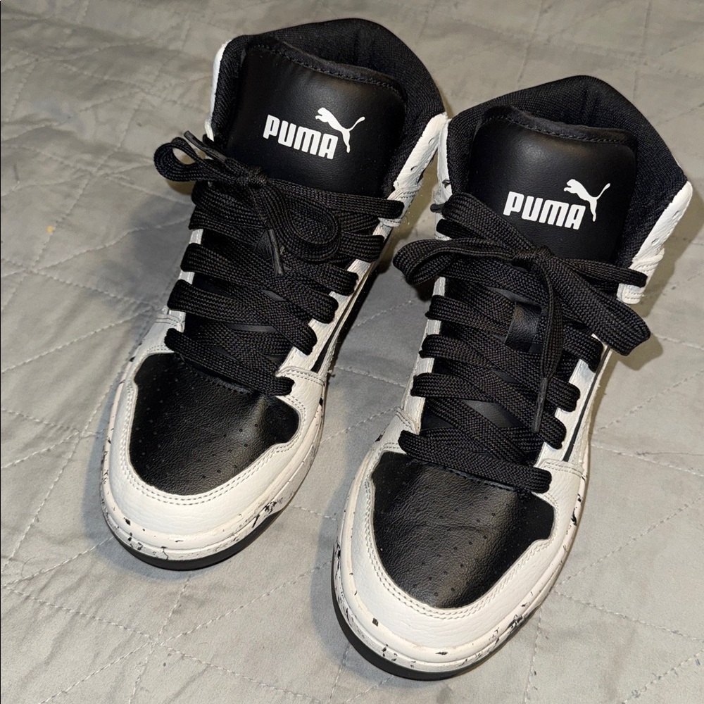 PUMA KID BOY YOUTH REBOUND LAYUP - MARBLE, BLACK & WHITE - SIZE 5
